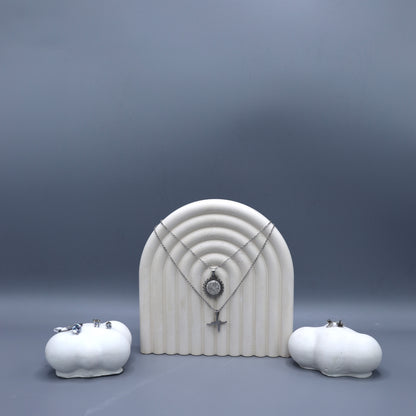 Sterling Silver Dainty Layered Necklace & CZ Stud Earring Set  Stainless Steel