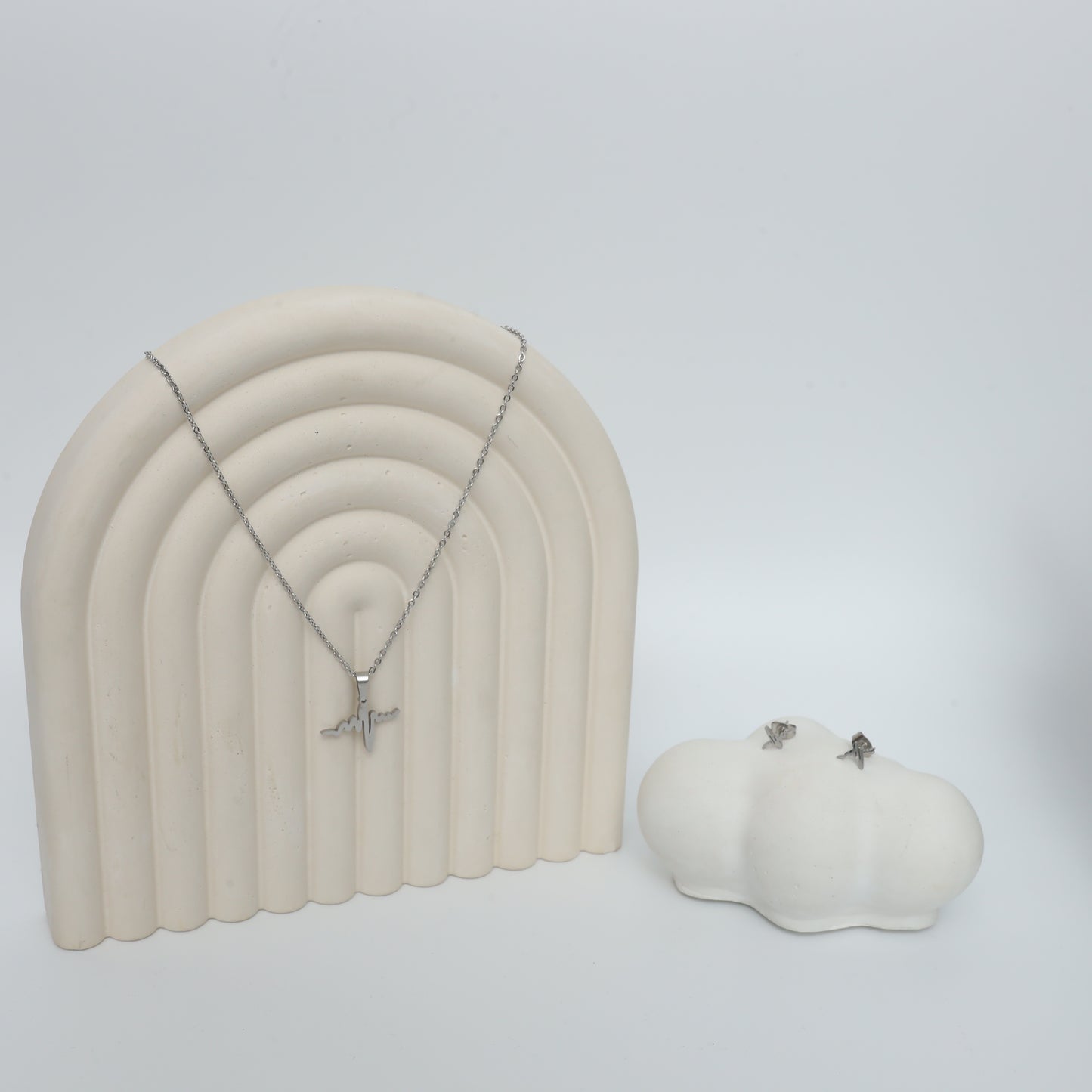 Heartbeat EKG Necklace & Stud Earring Set in Sterling Silver  Stainless Steel