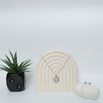 Sterling Silver Sunburst Necklace & Stud Earring Set  Stainless Steel