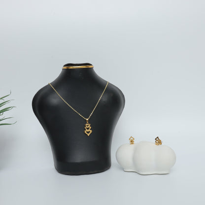 Gold Plated Triple Heart Necklace & Earrings Set  Stainless Steel