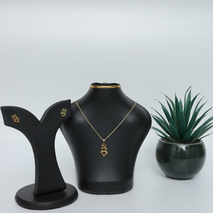 Gold Plated Triple Heart Necklace & Earrings Set  Stainless Steel