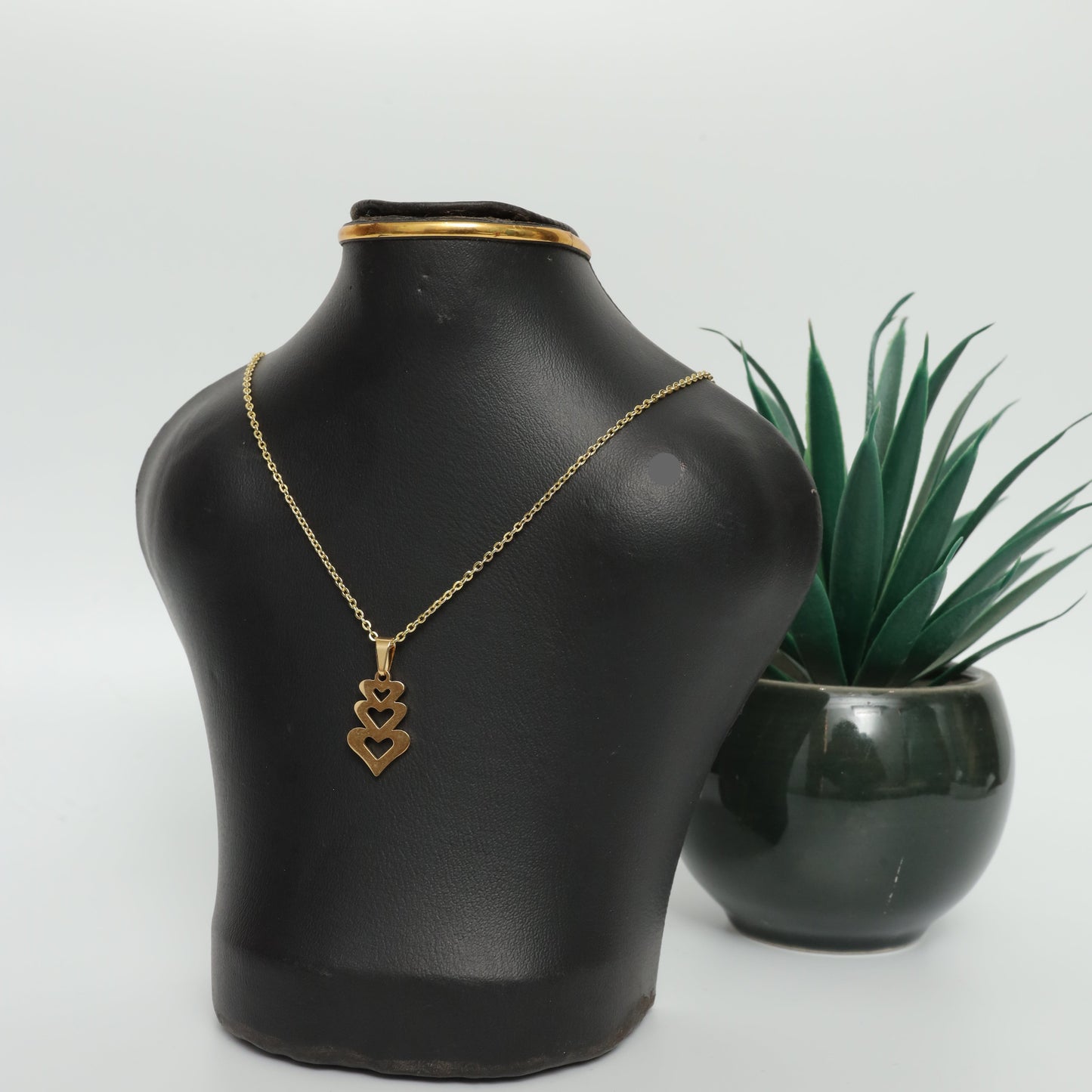 Gold Plated Triple Heart Necklace  Stainless Steel