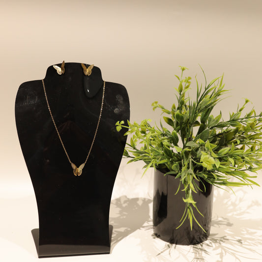 Gold Plated Butterfly Necklace & Earring Set  Stainless Steel