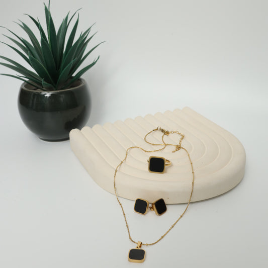Modern Black Square Gold Plated Jewelry Set  Stainless Steel