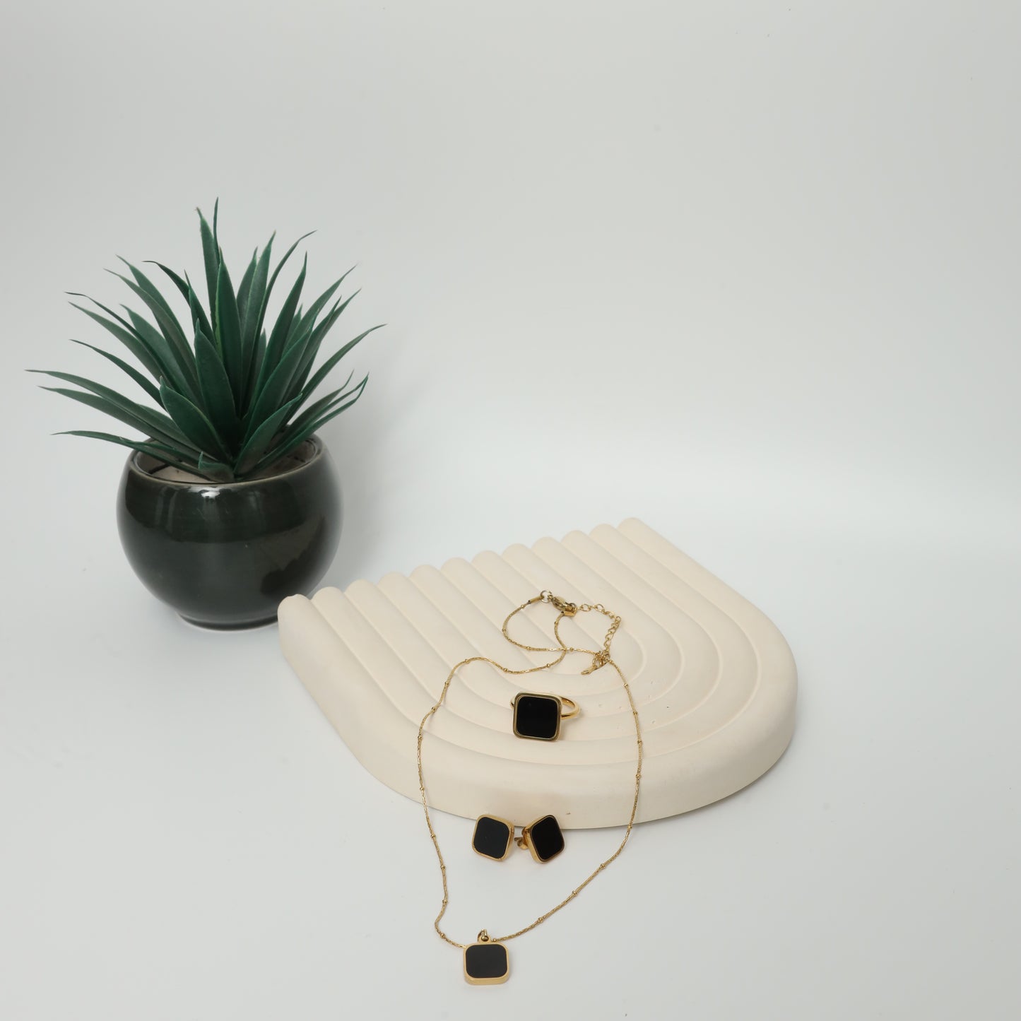 Modern Black Square Gold Plated Jewelry Set  Stainless Steel