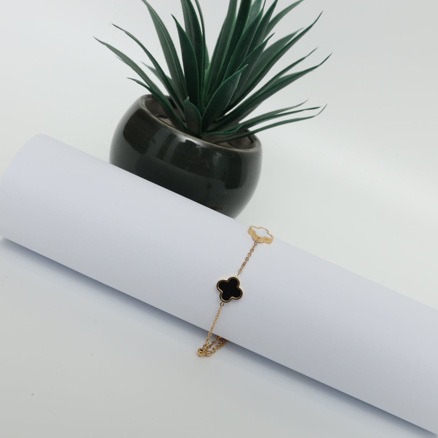 Gold Plated Two-Tone Clover Necklace  Stainless Steel