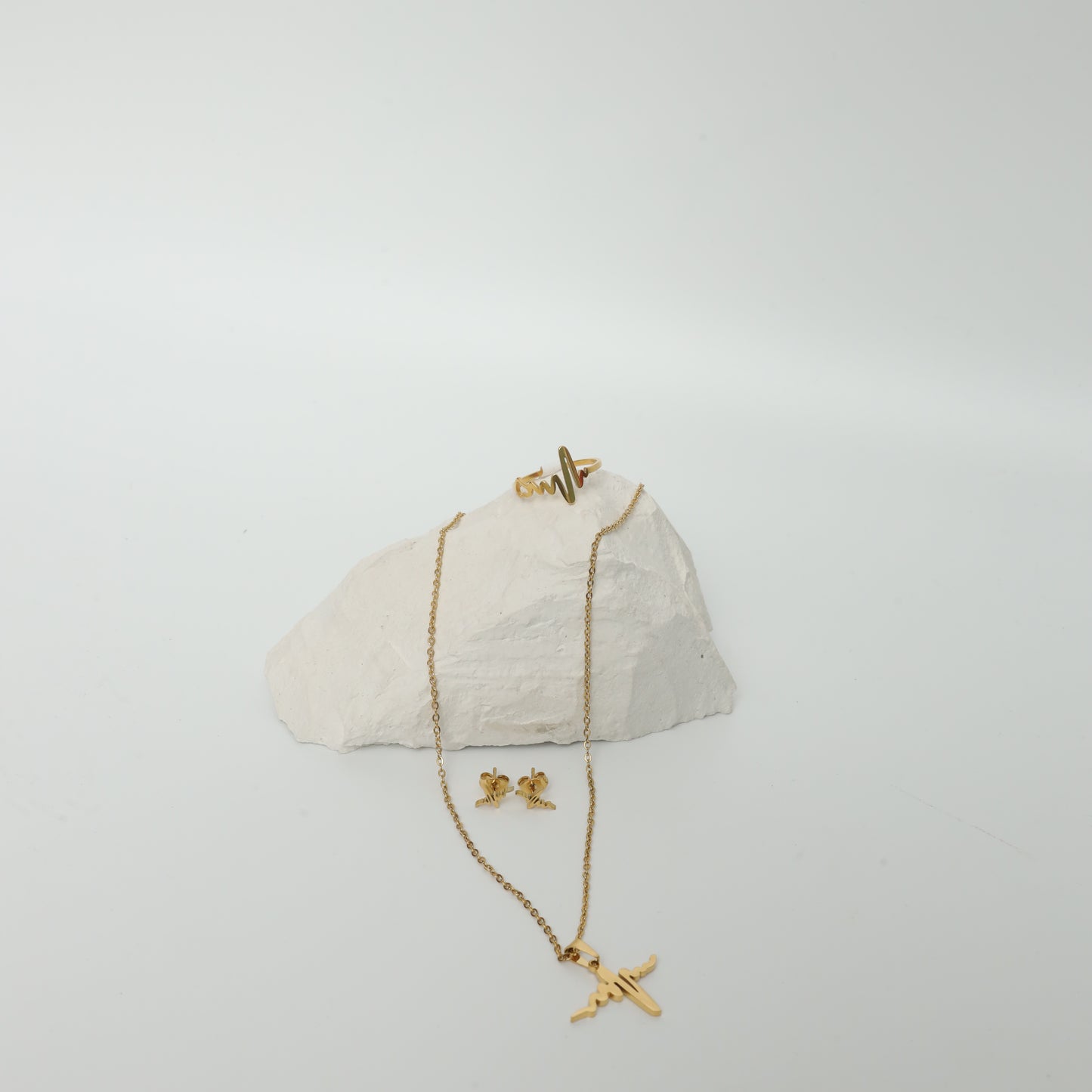 Gold Plated Heartbeat Jewelry Set  Stainless Steel