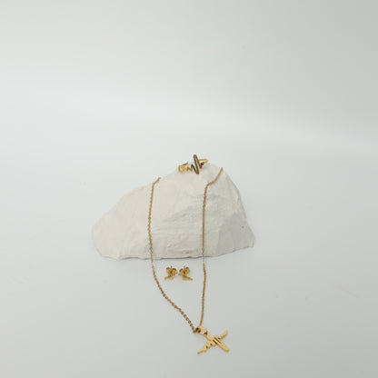 Gold Plated Heartbeat Jewelry Set  Stainless Steel