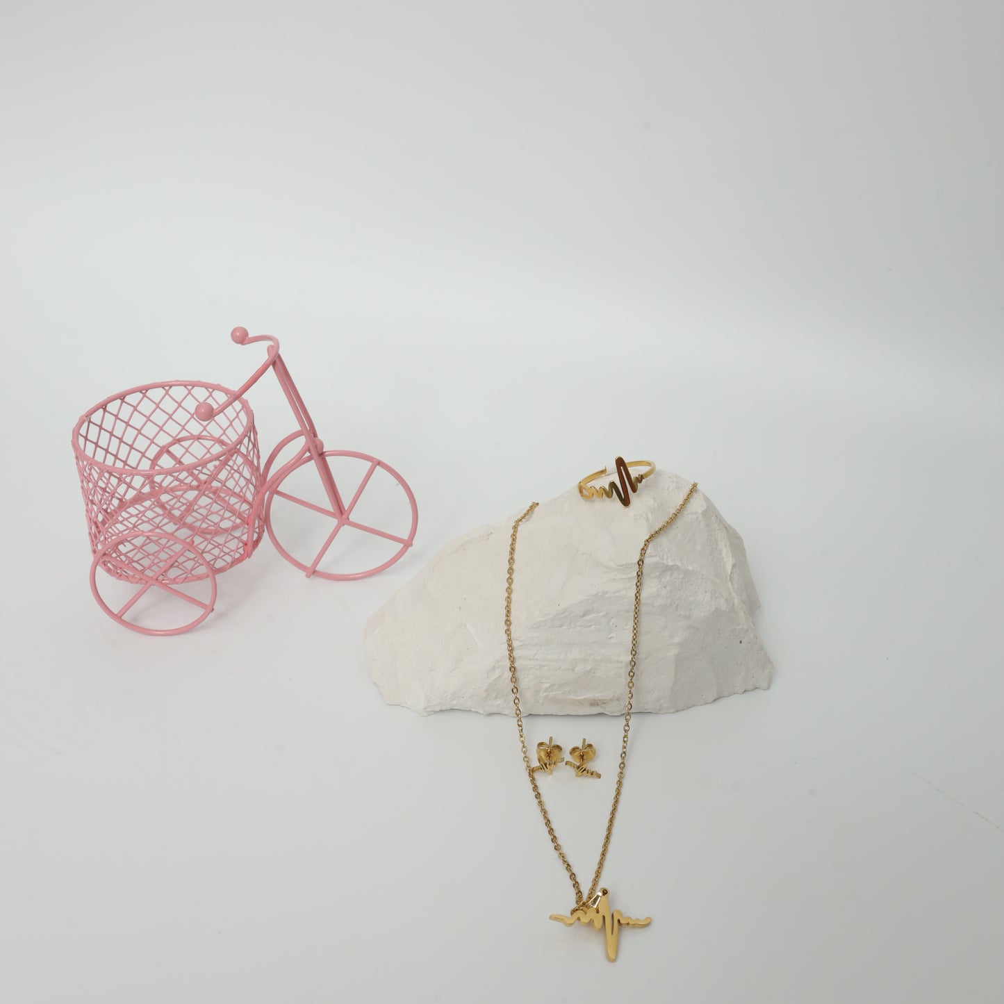 Gold Plated Heartbeat Jewelry Set  Stainless Steel