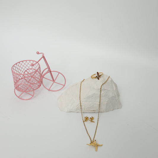 Gold Plated Heartbeat Jewelry Set  Stainless Steel