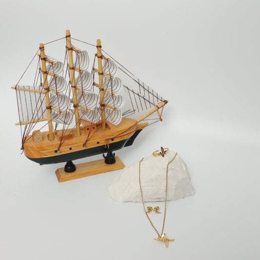 Gold Plated Heartbeat Jewelry Set  Stainless Steel