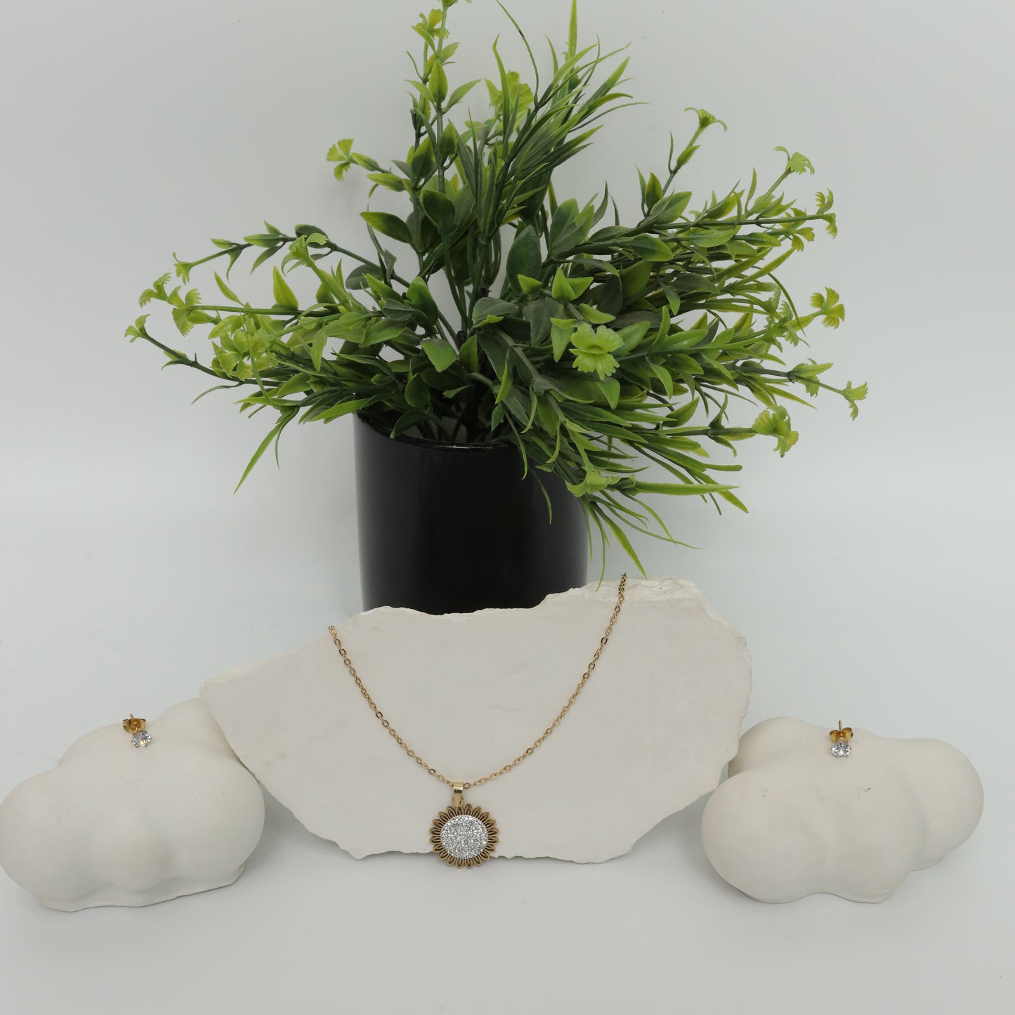 Gold Plated Sunflower Necklace & Earring Set  Stainless Steel