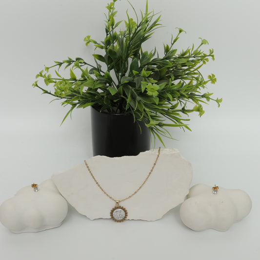 Gold Plated Sunflower Necklace & Earring Set  Stainless Steel