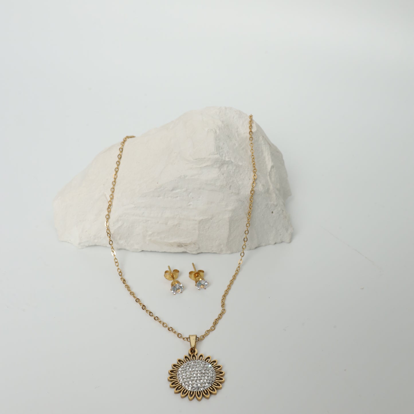 Gold Plated Sunflower Necklace & Earring Set  Stainless Steel