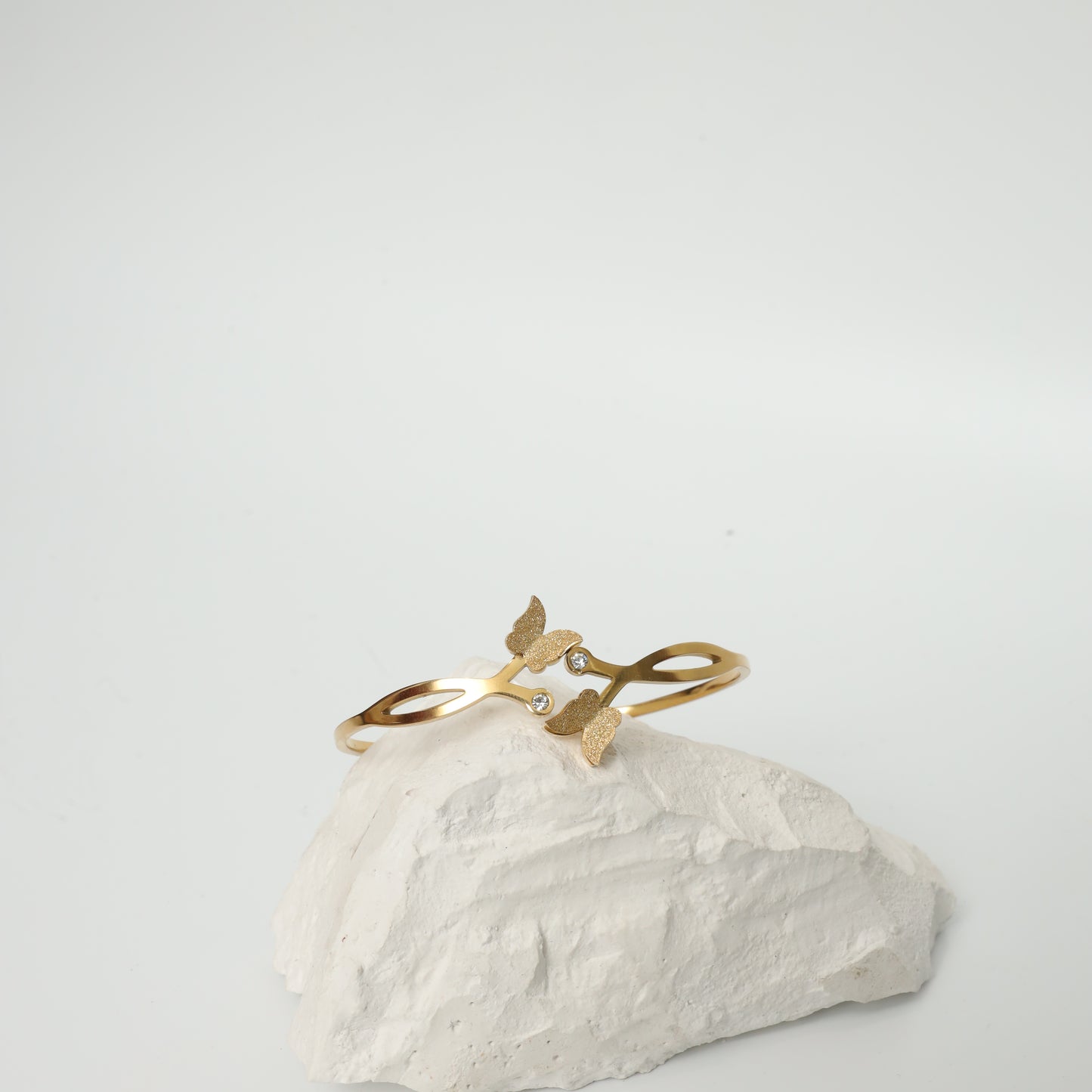 Gold Plated Butterfly Cuff Bracelet with Cubic Zirconia