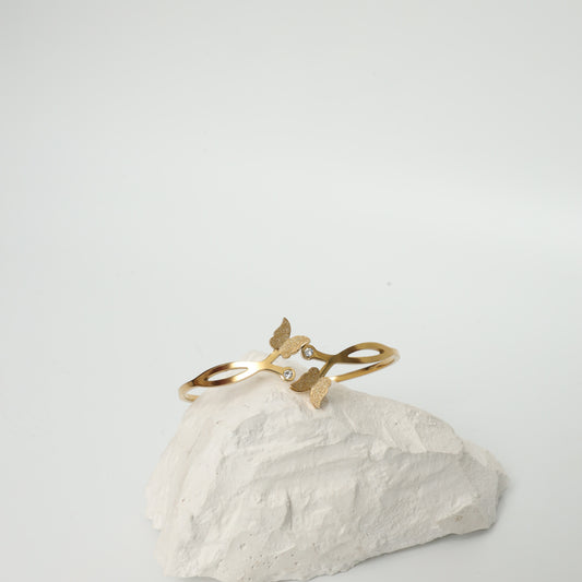 Gold Plated Butterfly Cuff Bracelet with Cubic Zirconia