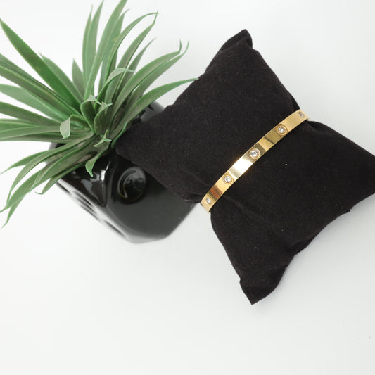 Gold Plated Minimalist Bar Bracelet with Cubic Zirconia  Stainless Steel