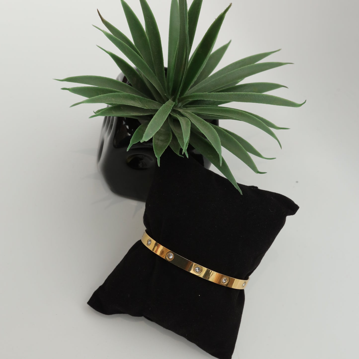 Gold Plated Minimalist Bar Bracelet with Cubic Zirconia  Stainless Steel