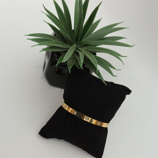 Gold Plated Minimalist Bar Bracelet with Cubic Zirconia  Stainless Steel