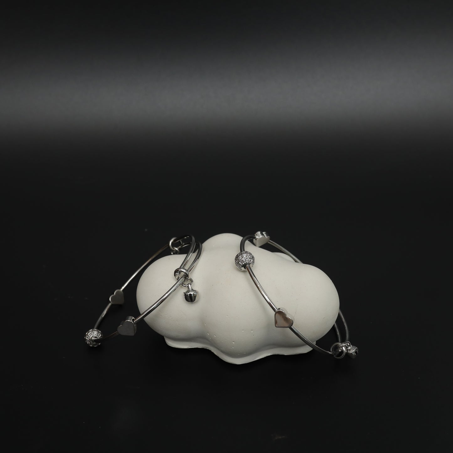 Sterling Silver Heart & Cubic Zirconia Bangles  Stainless Steel