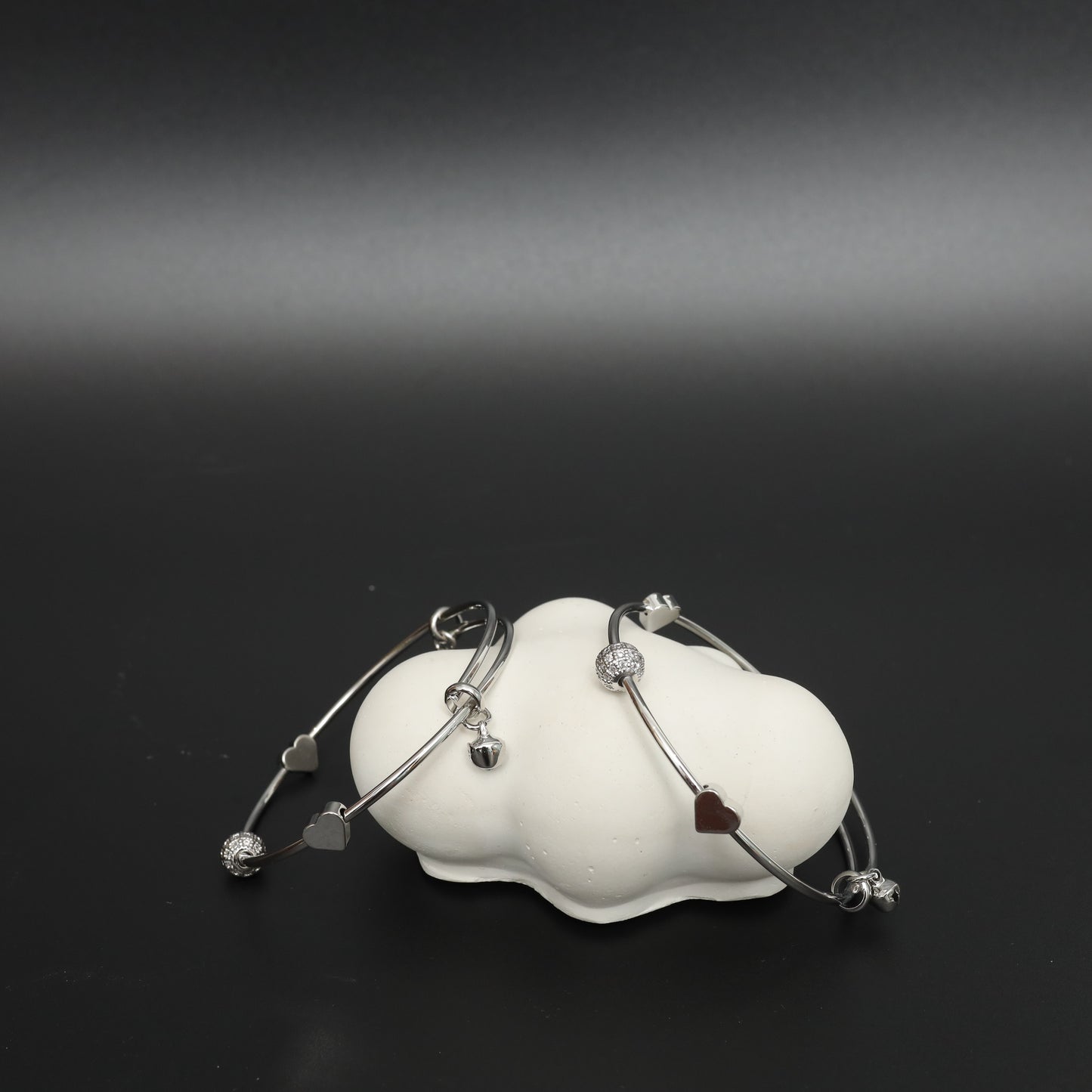 Sterling Silver Heart & Cubic Zirconia Bangles  Stainless Steel