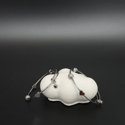 Sterling Silver Heart & Cubic Zirconia Bangles  Stainless Steel