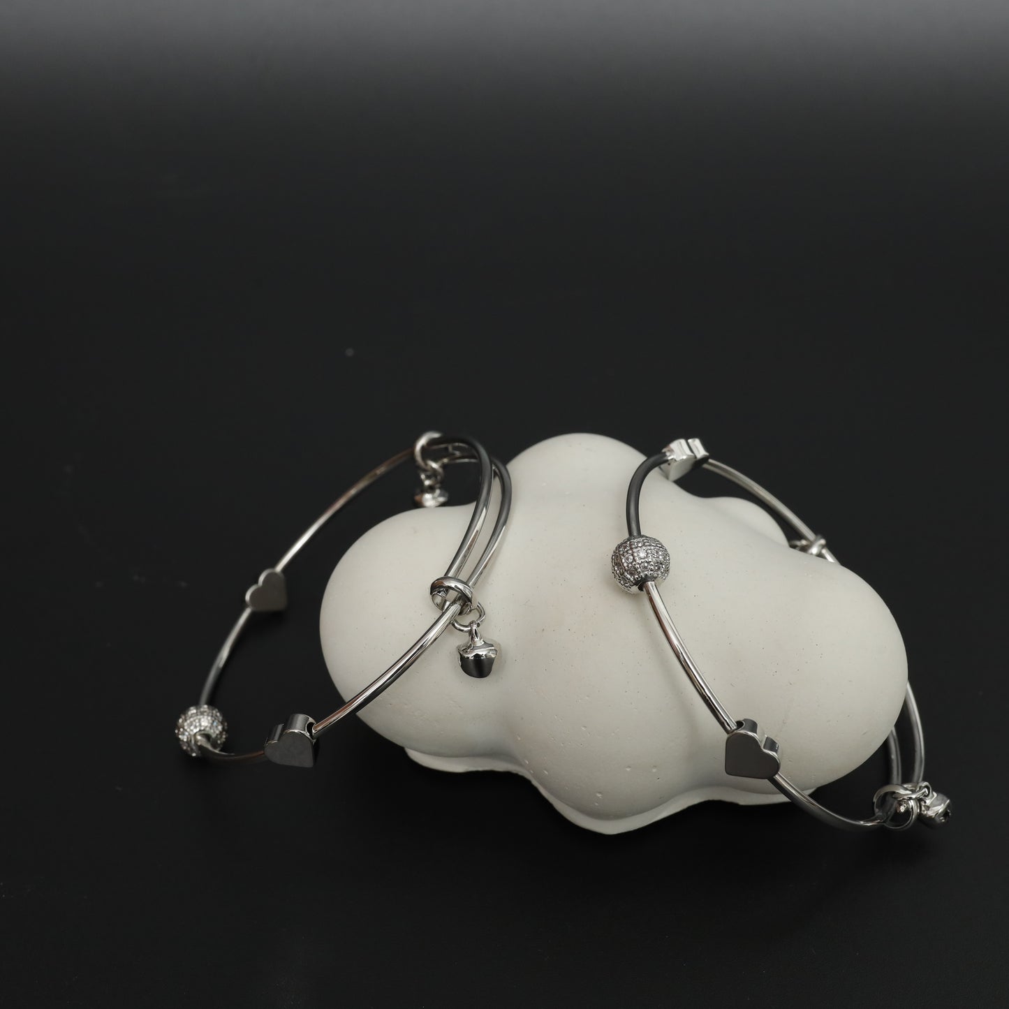 Sterling Silver Heart & Cubic Zirconia Bangles  Stainless Steel