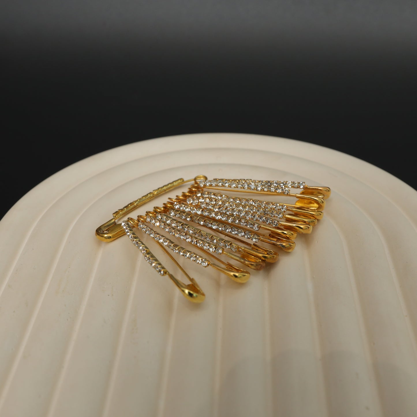 Gold Plated Rhinestone Safety Pin Brooch Set