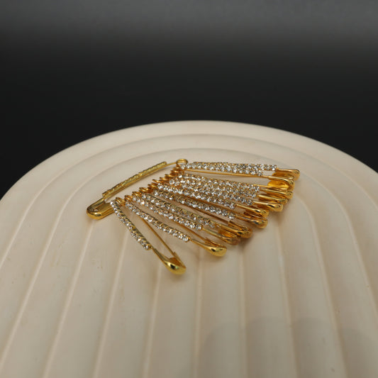 Gold Plated Rhinestone Safety Pin Brooch Set