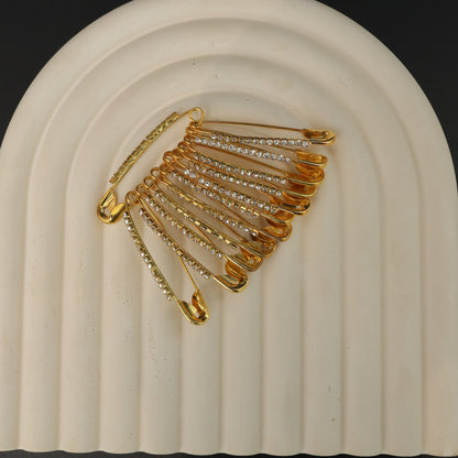 Gold Plated Rhinestone Safety Pin Brooch Set