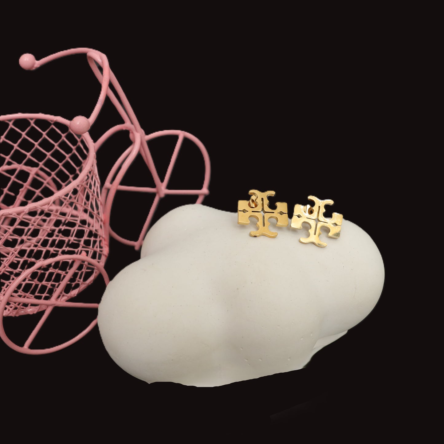 Gold Plated Tory Burch Logo Stud Earrings  Stainless Steel