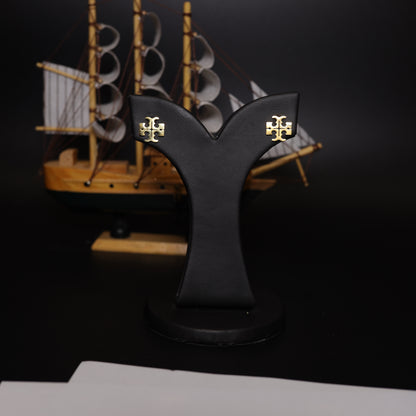 Gold Plated Tory Burch Logo Stud Earrings  Stainless Steel