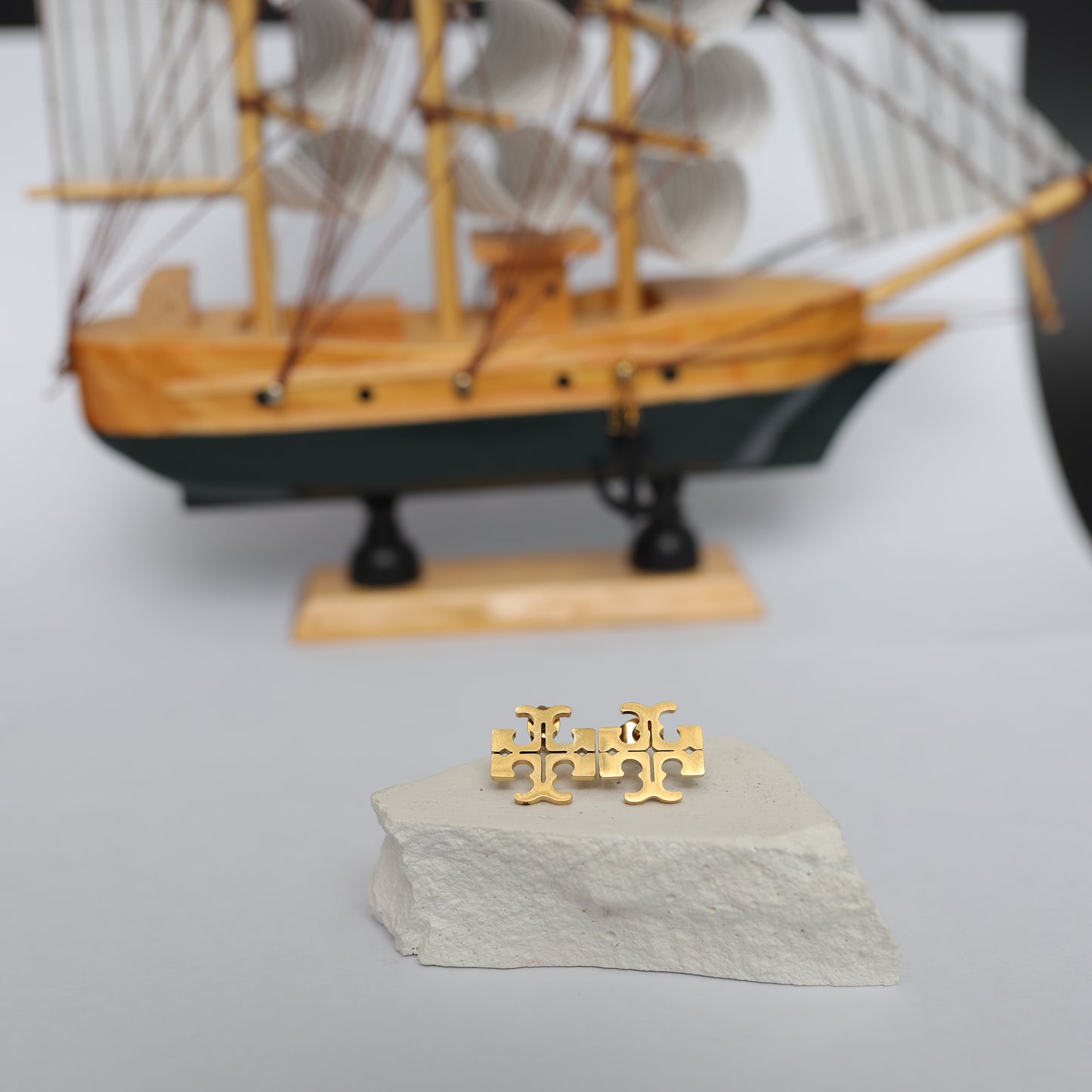 Gold Plated Tory Burch Logo Stud Earrings  Stainless Steel