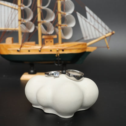 Polished Silver Couple Ring Set with Solitaire Stone  Stainless Steel