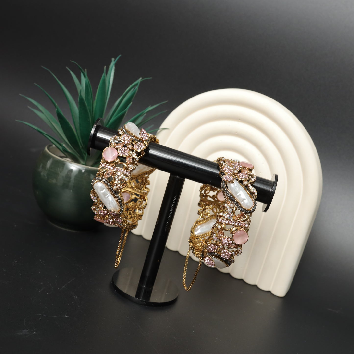 Rhinestone & Pearl Cuff Bangles  Stainless