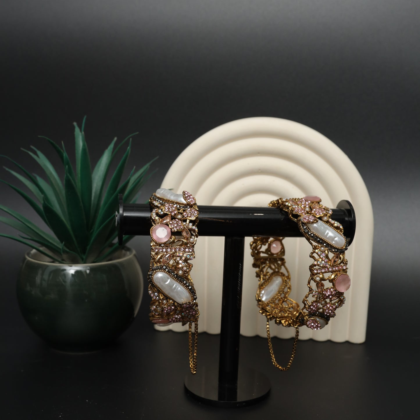 Rhinestone & Pearl Cuff Bangles  Stainless