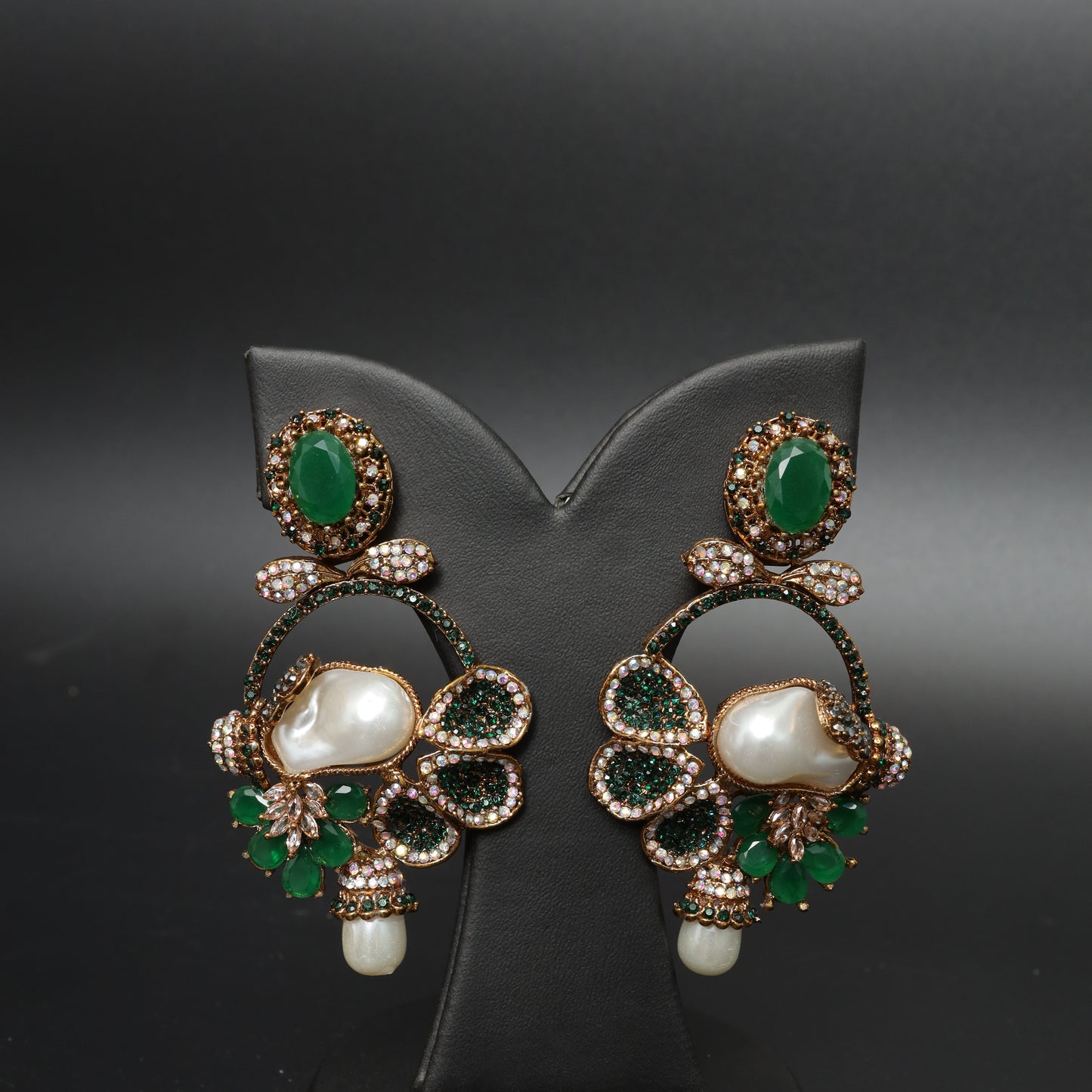 Statement Emerald Green & Pearl Dangle Earrings