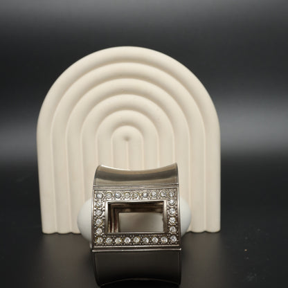 Rhinestone Window Silver Toned Cuff Bangle  Stainless Steel