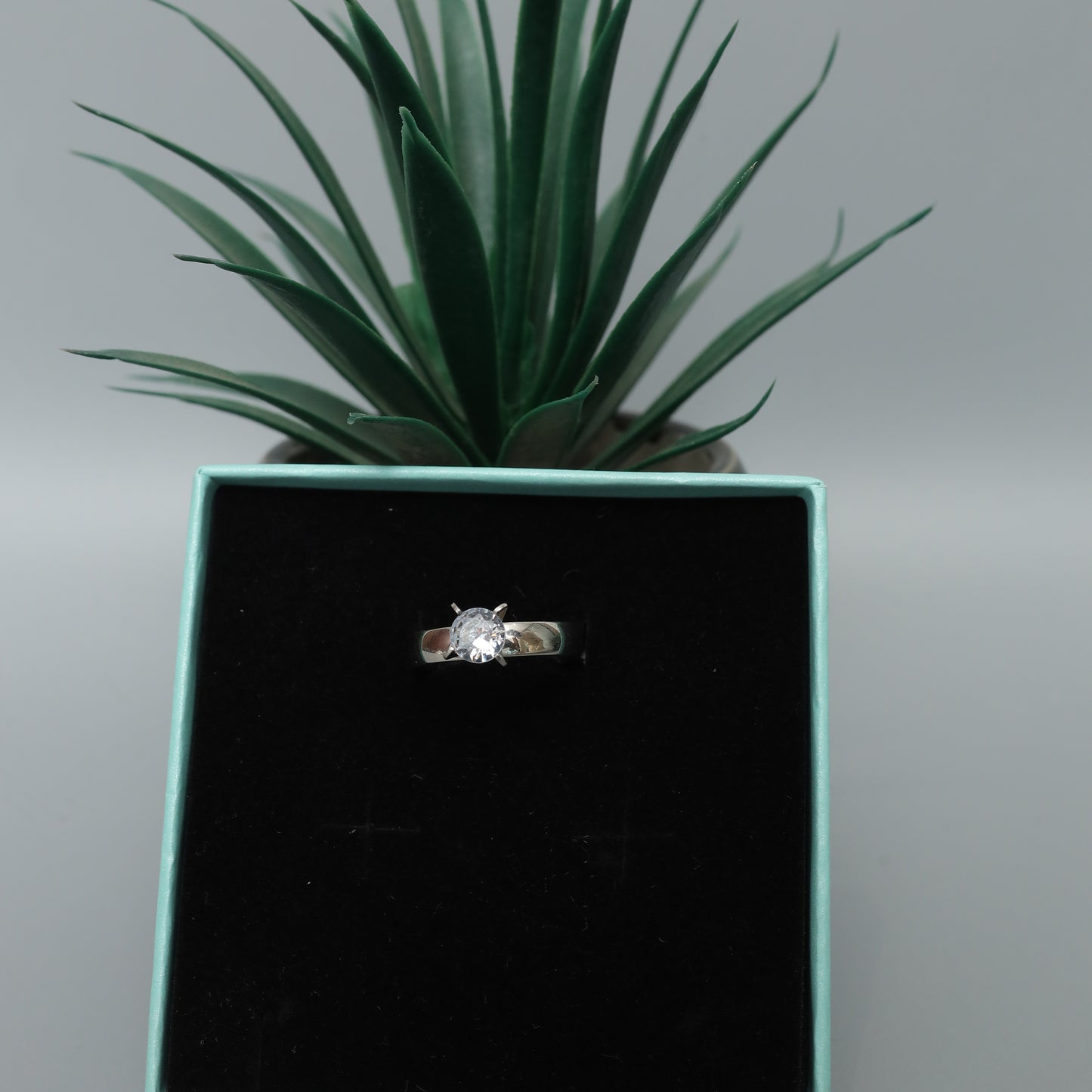 Classic Silver Toned Solitaire Ring  Stainless Steel