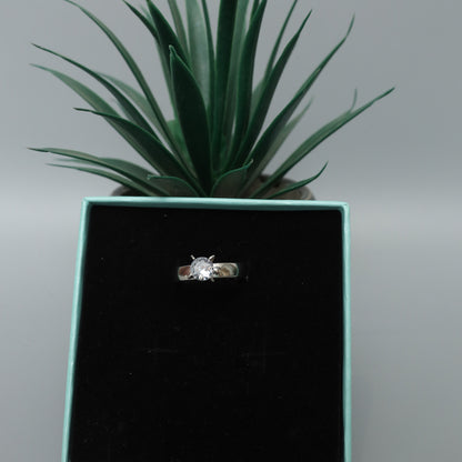 Classic Silver Toned Solitaire Ring  Stainless Steel