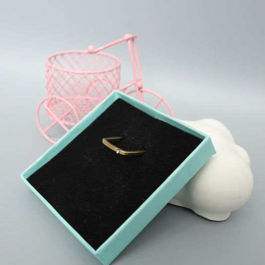 Gold Toned Square Band Ring with Single Rhinestone Accent - Geometric Minimalist Jewelry  Stainless Steel