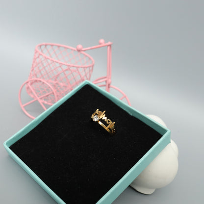 Heartbeat Ring with Diamond-Style Cubic Zirconia - Trendy Gold Toned Statement Piece  Stainless Steel