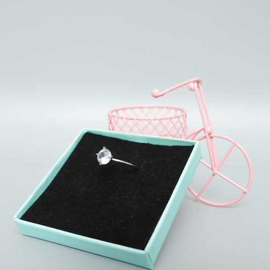 Classic Sterling Silver Solitaire Ring - Round Cut Cubic Zirconia Engagement Style  Stainless Steel