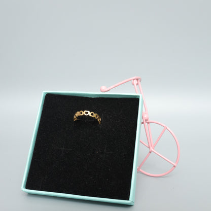 Gold Toned Heart Link Band Ring - Delicate Love Motif Minimalist Jewelry  Stainless Steel