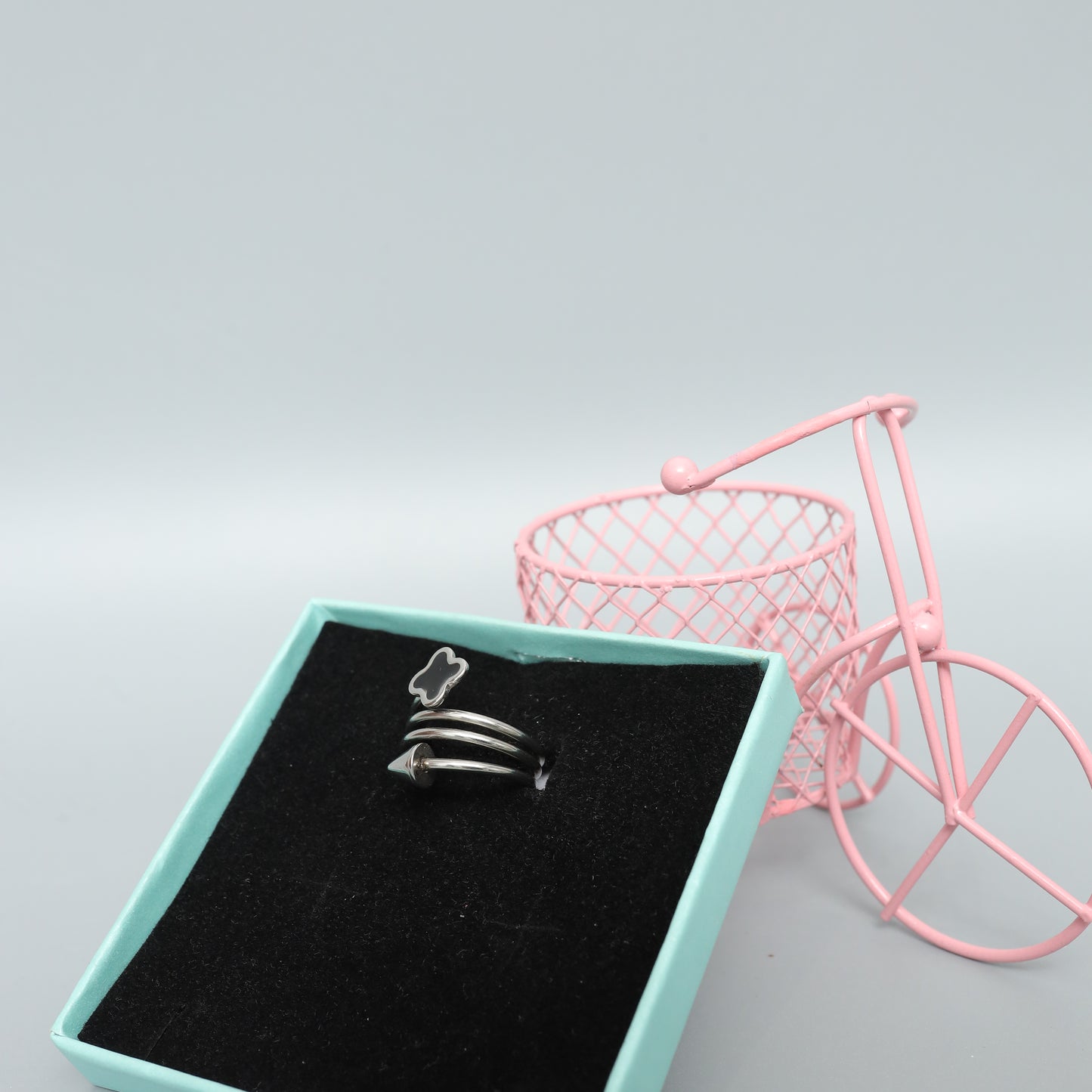 Silver Toned Three-Band Ring with Clover and Triangle Charms - Layered Fashion Jewelry  Stainless Steel