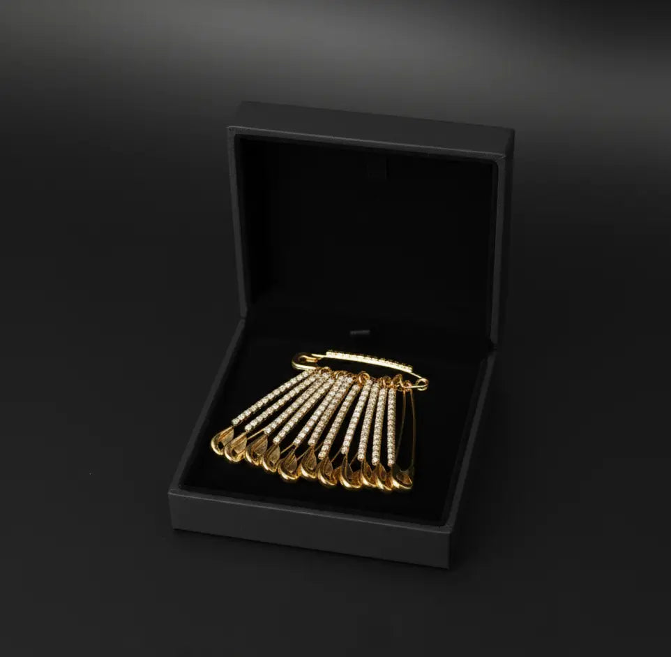 Rhinestone Safety Pin Brooch Set  Stainless Steel
