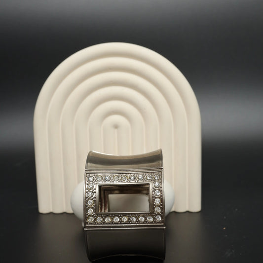 Rhinestone Window Silver Toned Cuff Bangle Stainless Steel