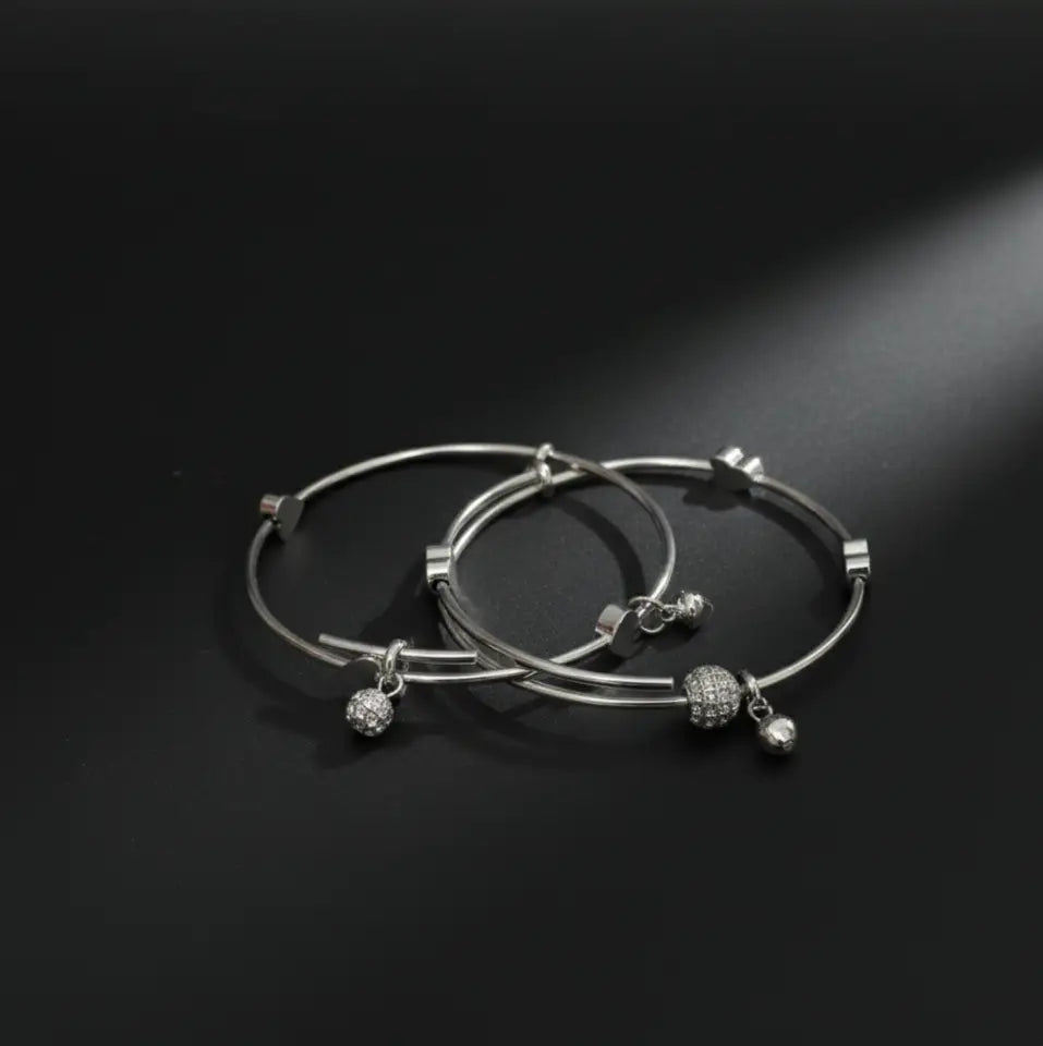Sterling Silver Heart & Cubic Zirconia Bangles Stainless Steel