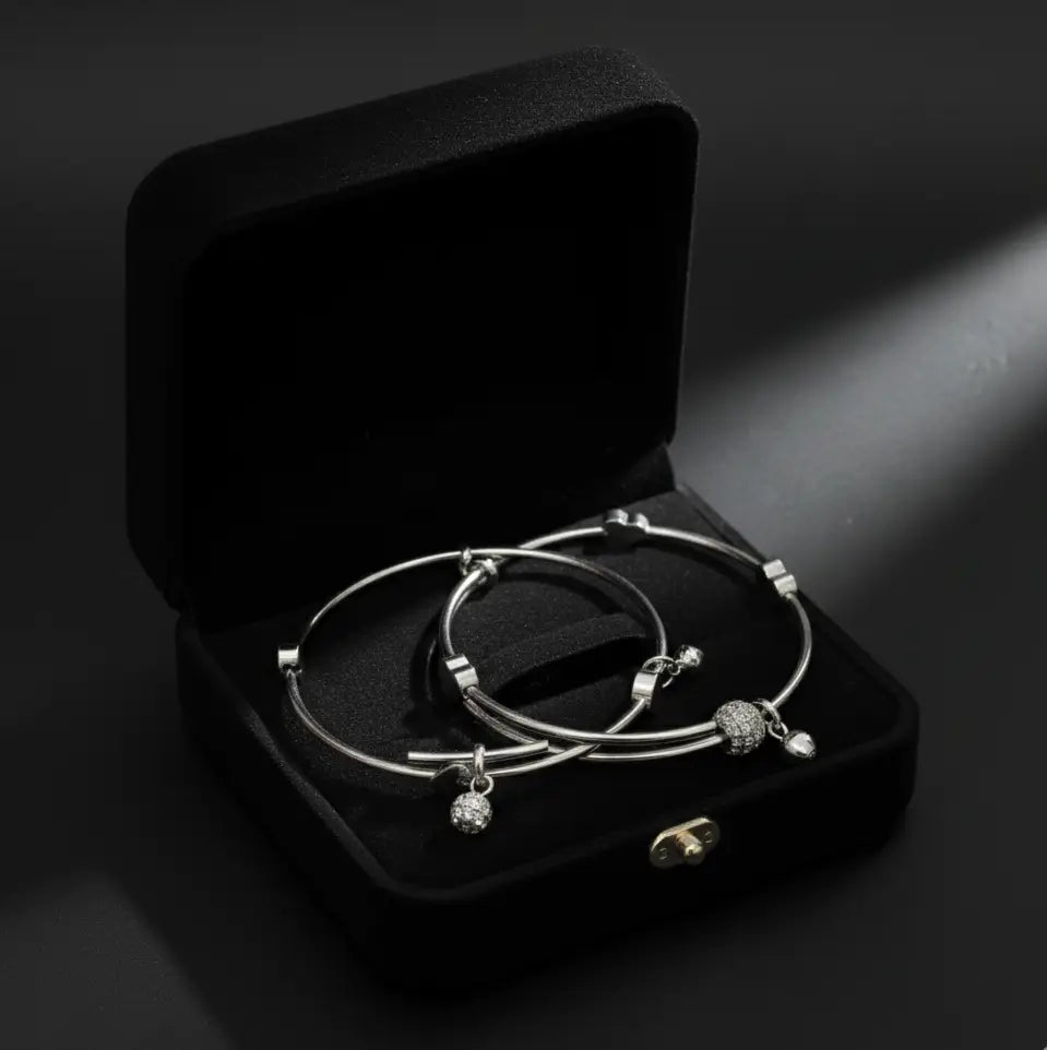 Sterling Silver Heart & Cubic Zirconia Bangles Stainless Steel