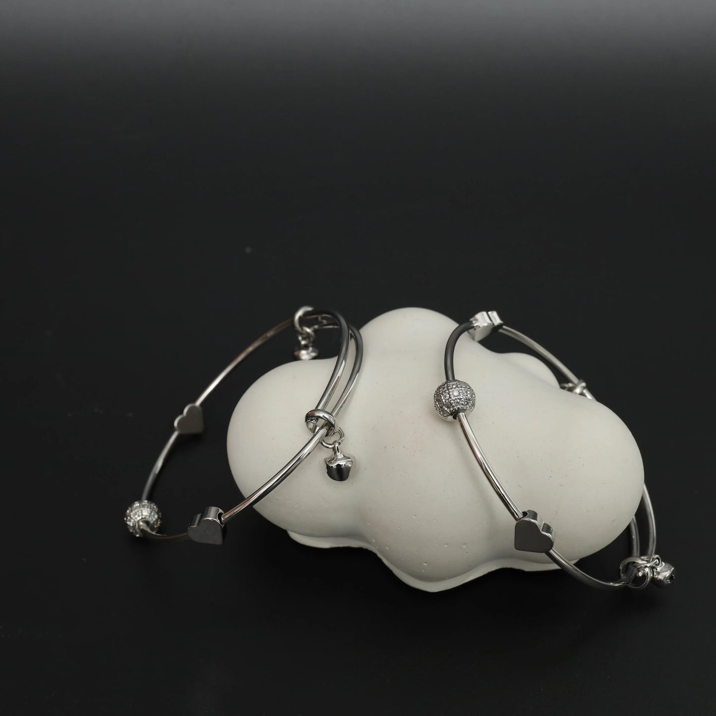 Sterling Silver Heart & Cubic Zirconia Bangles Stainless Steel
